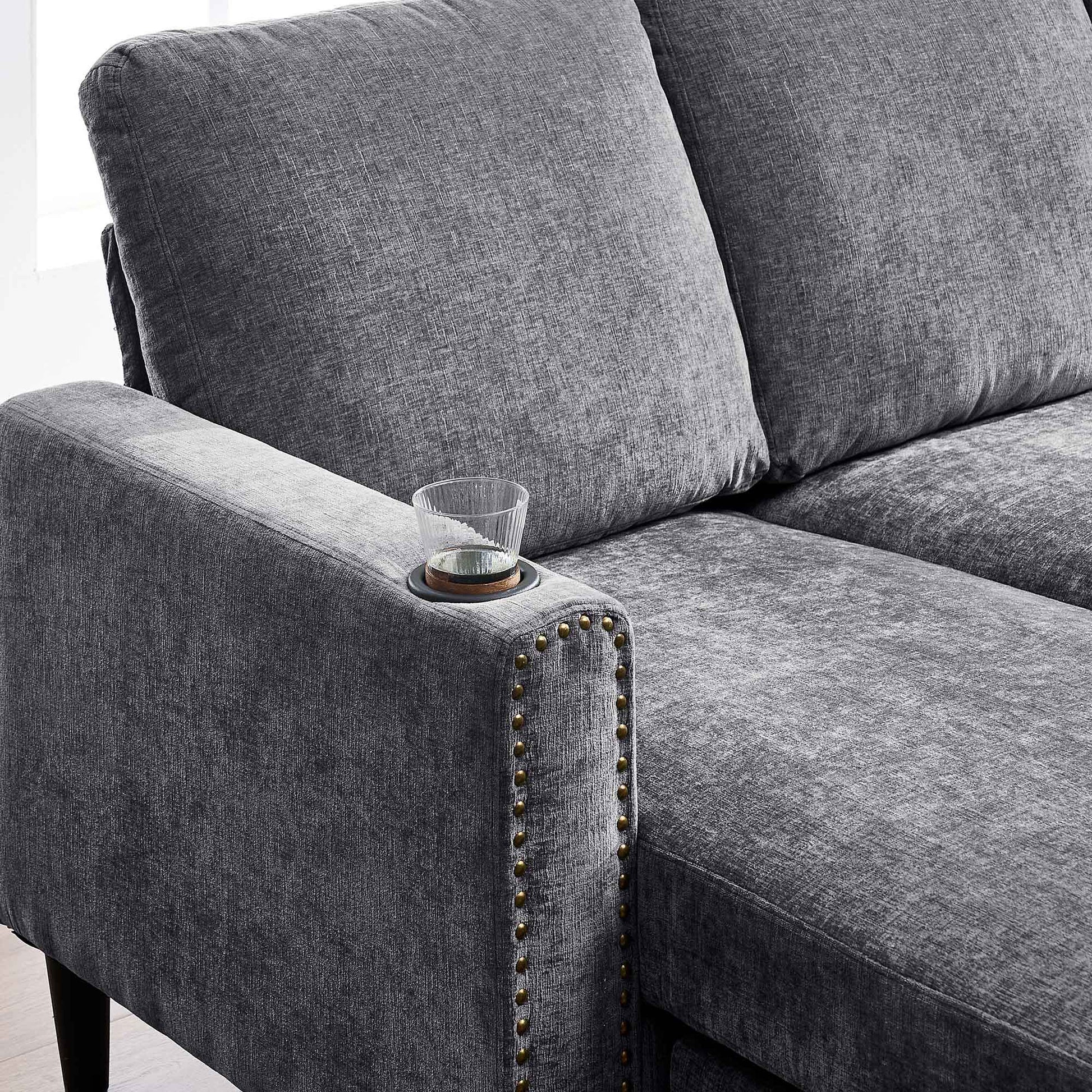 Modern Design Chenille 3 Seat L Shape Sectional Sofa With Storage Chaise For Apartment, Studio, Office,Living Room,L Shape Dark Grey Dark Gray Chenille Metal Primary Living Space Soft Modern Foam