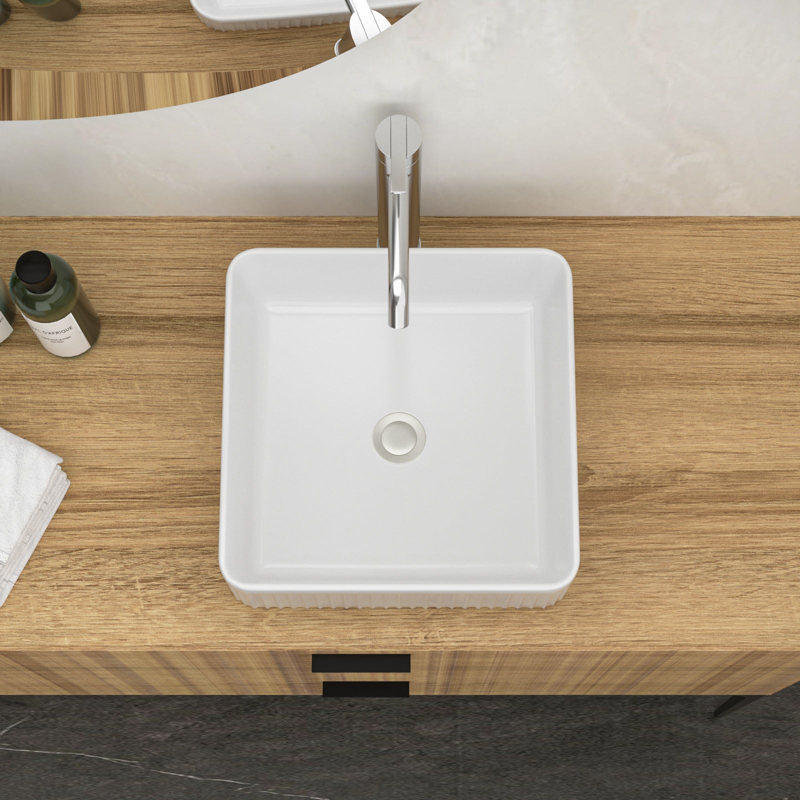 15.69"X15.69" White Ceramic Square Vessel Bathroom Sink White Ceramic