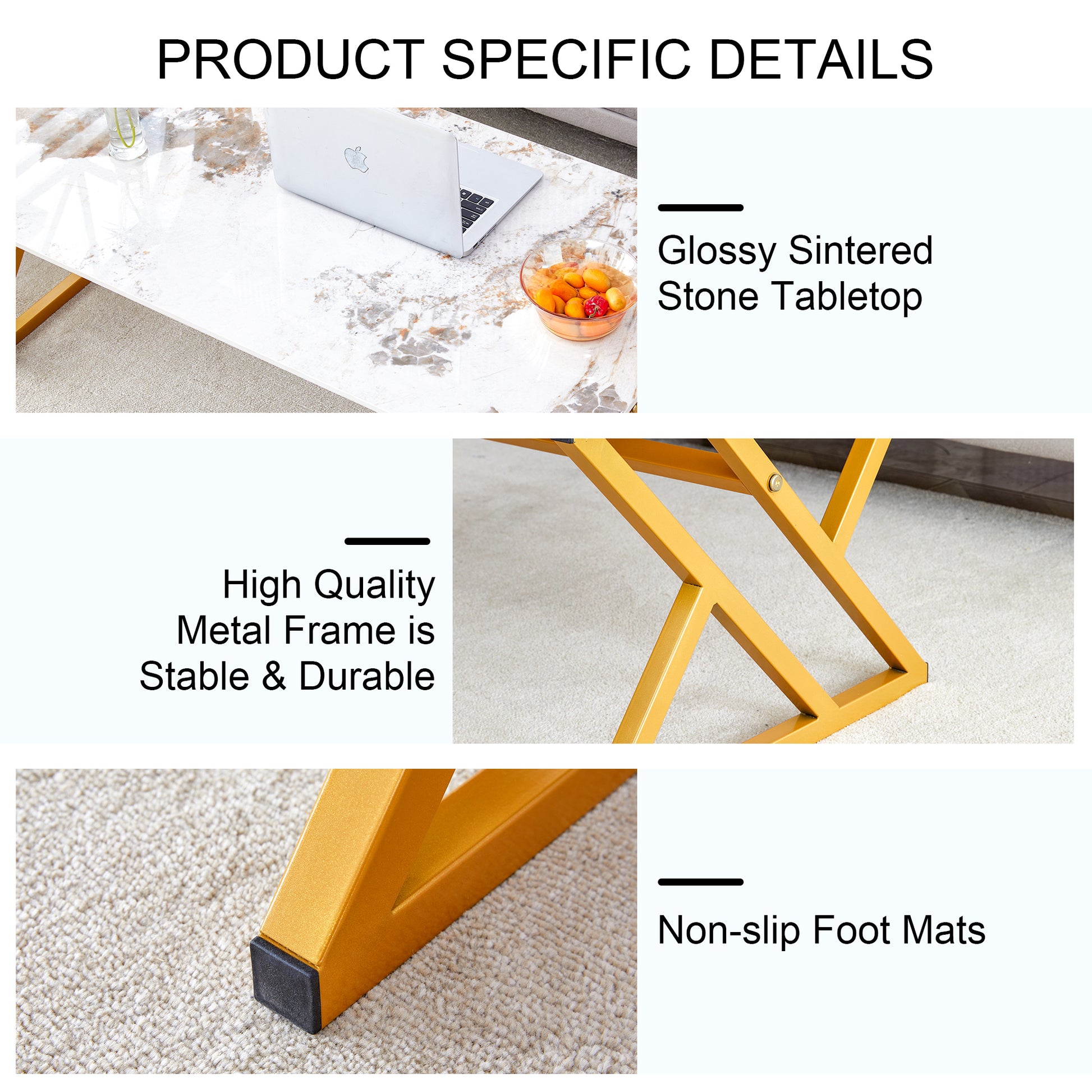 A Modern Minimalist Style Marble Patterned Coffee Table With Golden Metal Legs. Computer Desk. Game Table. Tea Table. Ct Xx Gold Sintered Stone