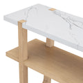 Retro Elegant Console Table With Marble Effect Top And Versatile Storage Solutions For Entryway And Living Room Natural Natural Solid Wood Mdf