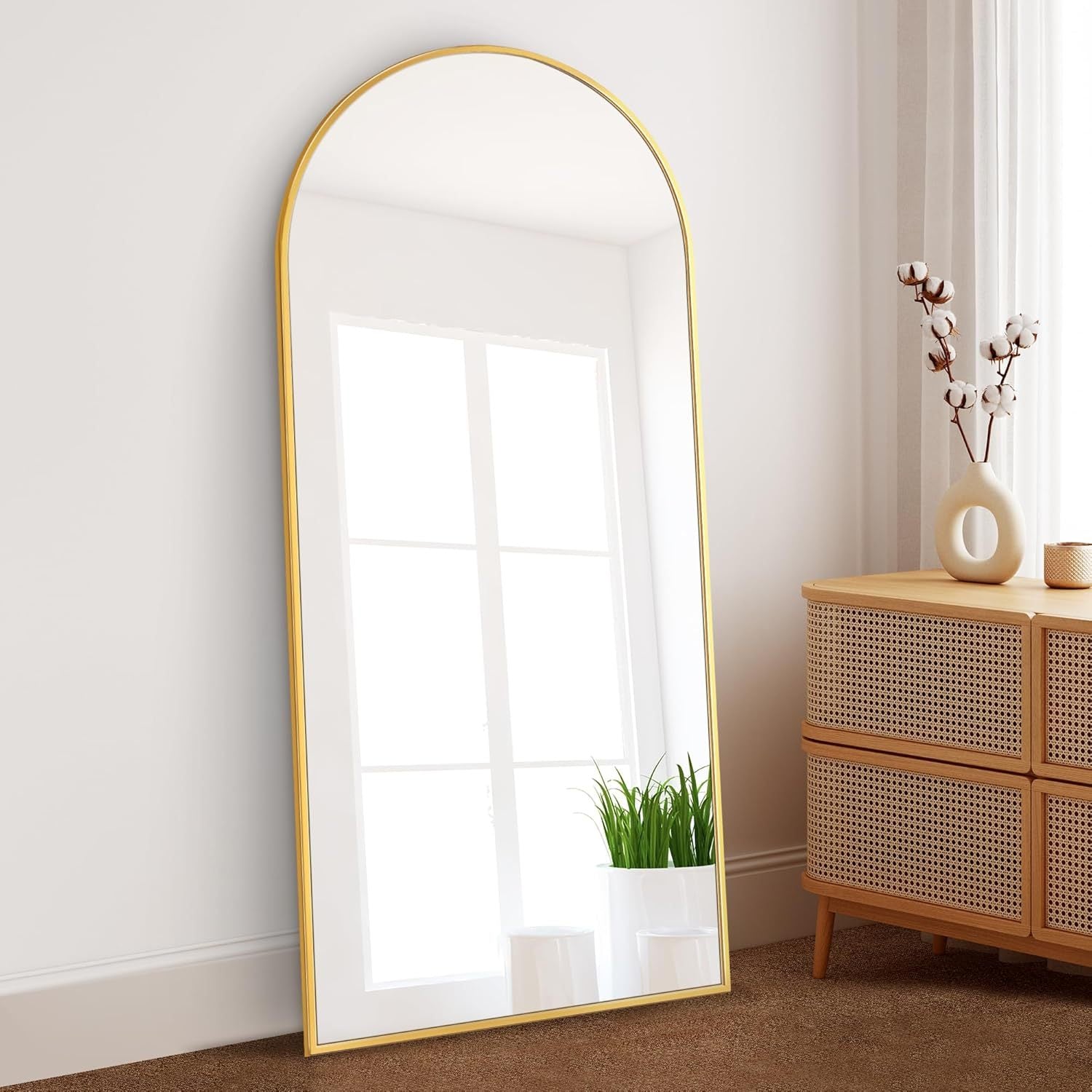 Dolonm 71X24 Inch Arch Full Length Mirror, Modern Design Standing Floor Mirror, Full Body Mirror For Living Room, Bedroom, Bathroom, Cloakroom, Hallway, Gold Aluminum Alloy Frame Golden Mirror