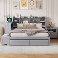 Full Size Wooden Platform Bed With Multi Functional Storage Space, Nightstand, 2 Drawers, Usb Ports And Desk, Gray Full Gray Wood