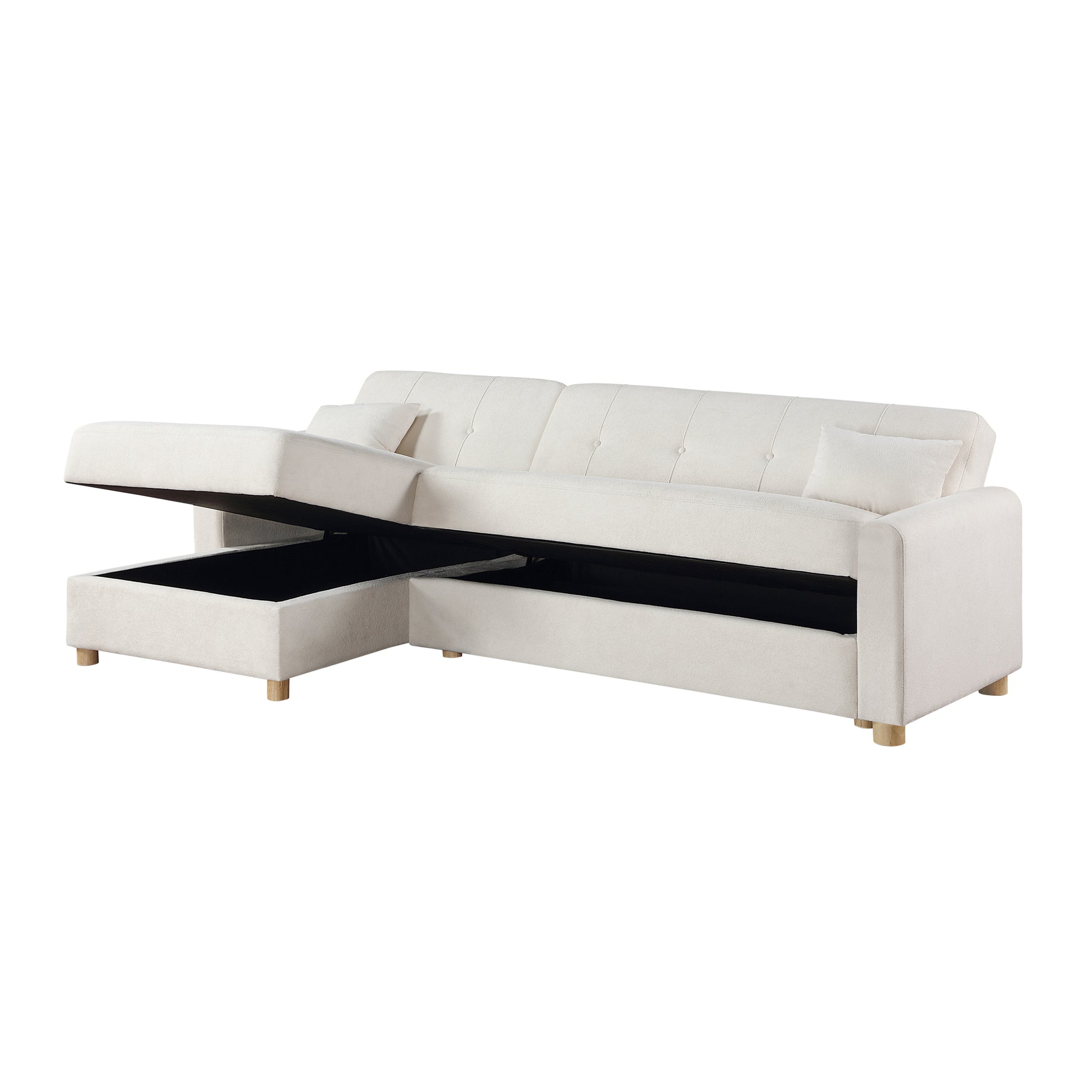 Thomas 99.5"W White Fabric Convertible Sleeper Sectional Sofa With Reversible Chaise And Storage White Fabric 3 Seat