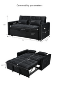 Modern Flannel Double Sofa With Folding Bed, Small Double Sofa With Three In One Convertible Sofa Bed, Adjustable Backrest And Storage Space, Including Pillows, Perfect For Living Room Or Bedroom Twin Black Solid Wood