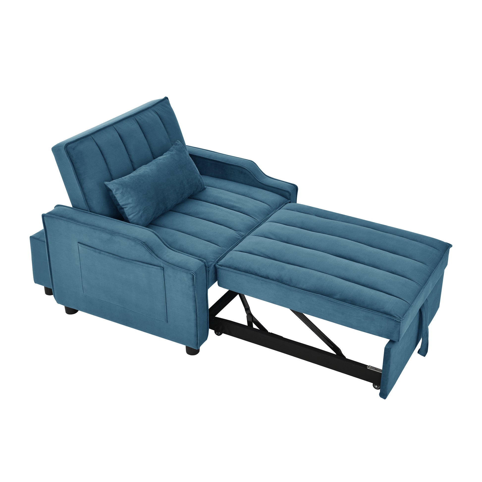 Modern Velvet Armchair Sofa Couch Pull Out Bed,3 In One Convertible For Living Room Sofa Bed,Blue Blue Primary Living Space Medium Soft Cushion Back Medium Duty American Design Pillow Top Arms Foam Velvet 1 Seat