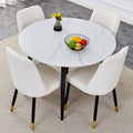 Table And Chair Set.Modern Extendable Mdf Dining Table.The Table Has A Telescopic Design, Suitable For Gatherings Of Different Size.Paired With 4 Chairs With Pu Cushions And Black Metal Legs. White Black Seats 4 Mdf Metal