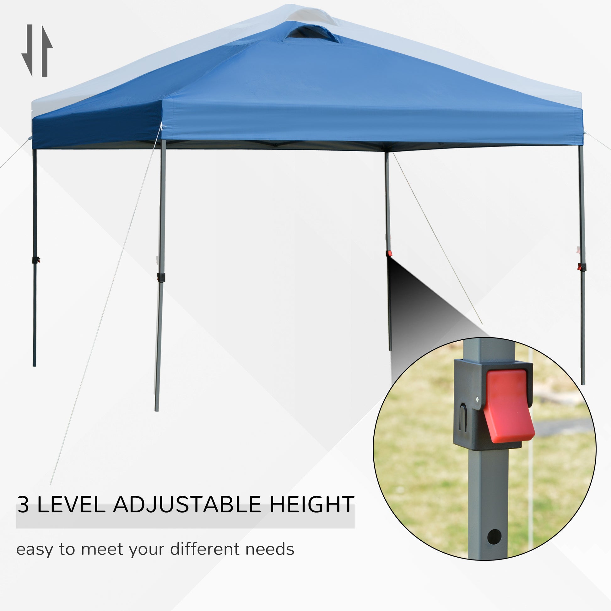 Outsunny 10' X 10' Pop Up Canopy Tent, Instant Sun Shelter With 3 Level Adjustable Height, Top Vents And Wheeled Carry Bag For Outdoor, Garden, Patio, Blue Blue Steel