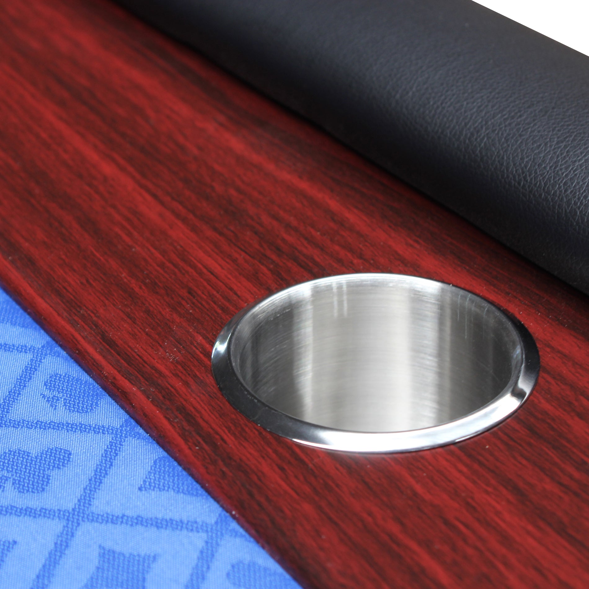 96" Light Series Foldable Poker Table With Wooden Racetrack Felt Stainless Legs Cup Holders Blue Blue Primary Living Space Modern Wood Stainless Steel