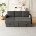 85 Inches Corduroy Sofa Bed, 3 Seater Sleeper Sofa With Storage Chaise, Square Handrail With Two Cup Holder And Usb Charge Port, Pull Out Couch For Living Room Dark Grey Corduroy 3 Seat