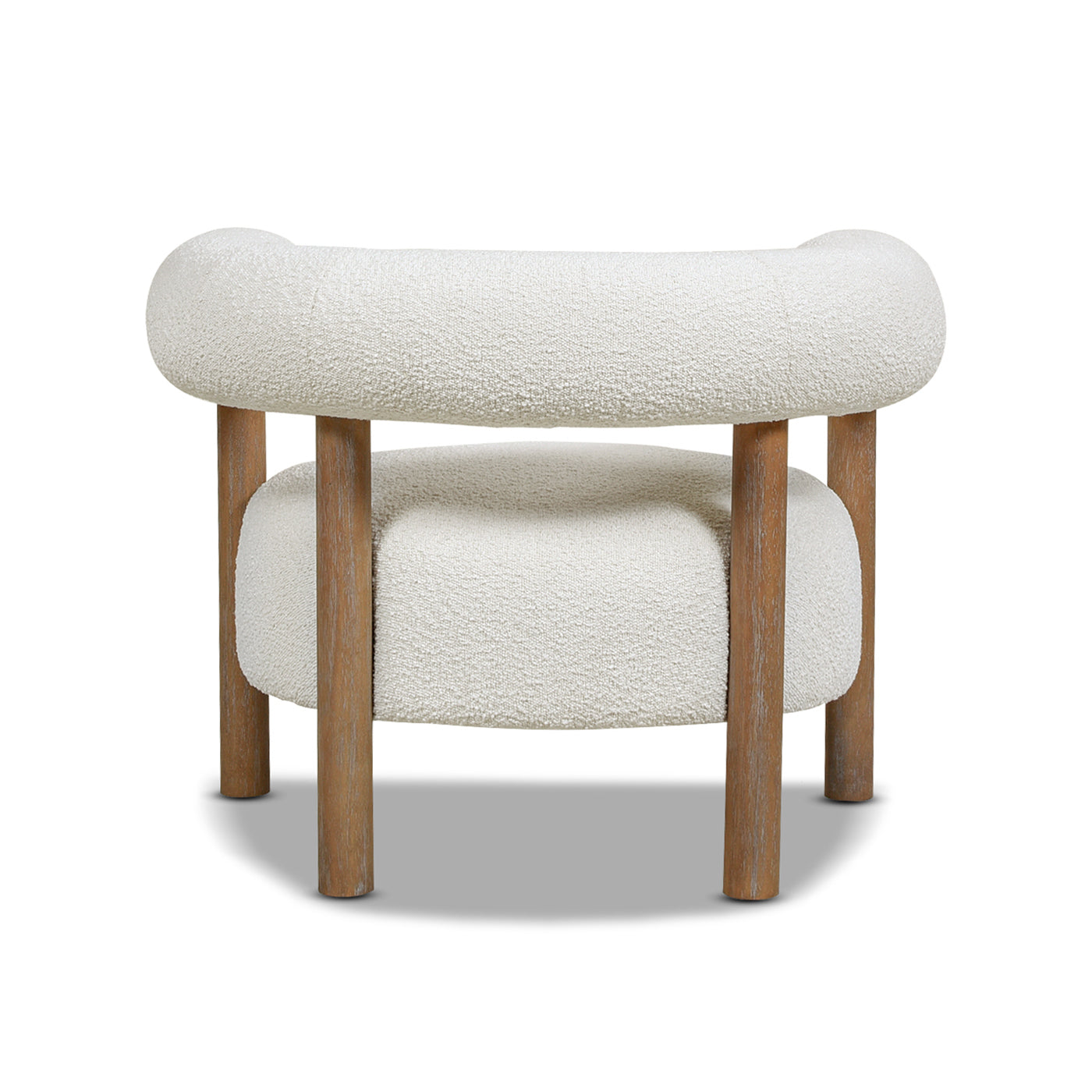 Fuji 37" Mid Century Modern Barrel Accent Arm Chair, Ivory White Boucle White Foam Boucle