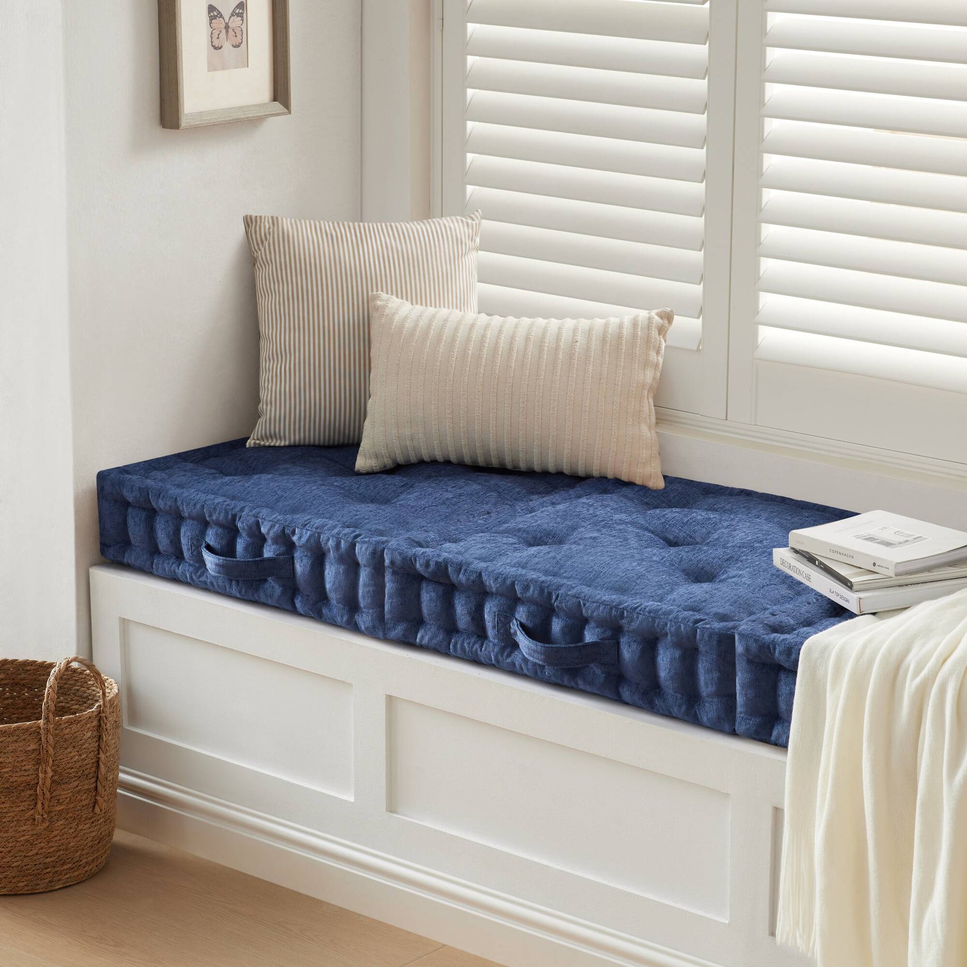 Poly Chenille Square Floor Pillow Cushion 24X24" Navy Blue Polyester