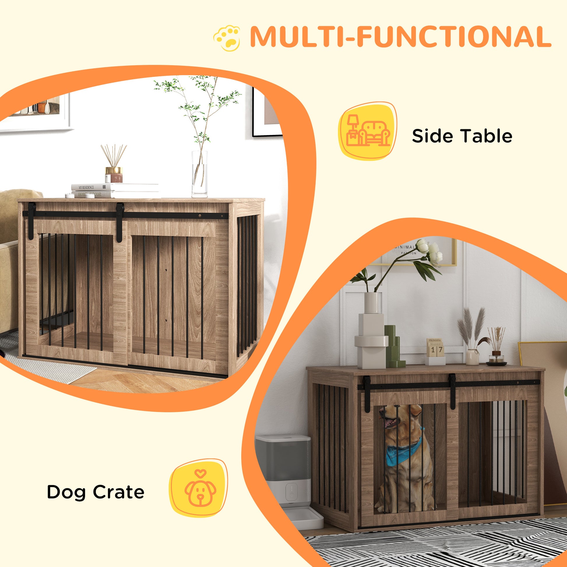 Pawhut Dog Crate Furniture, End Table Dog Cage For Large Sized Dog, Dog Kennel Furniture For Indoor Use, 39" X 23" X 24", Walnut Brown Brown Particle Board