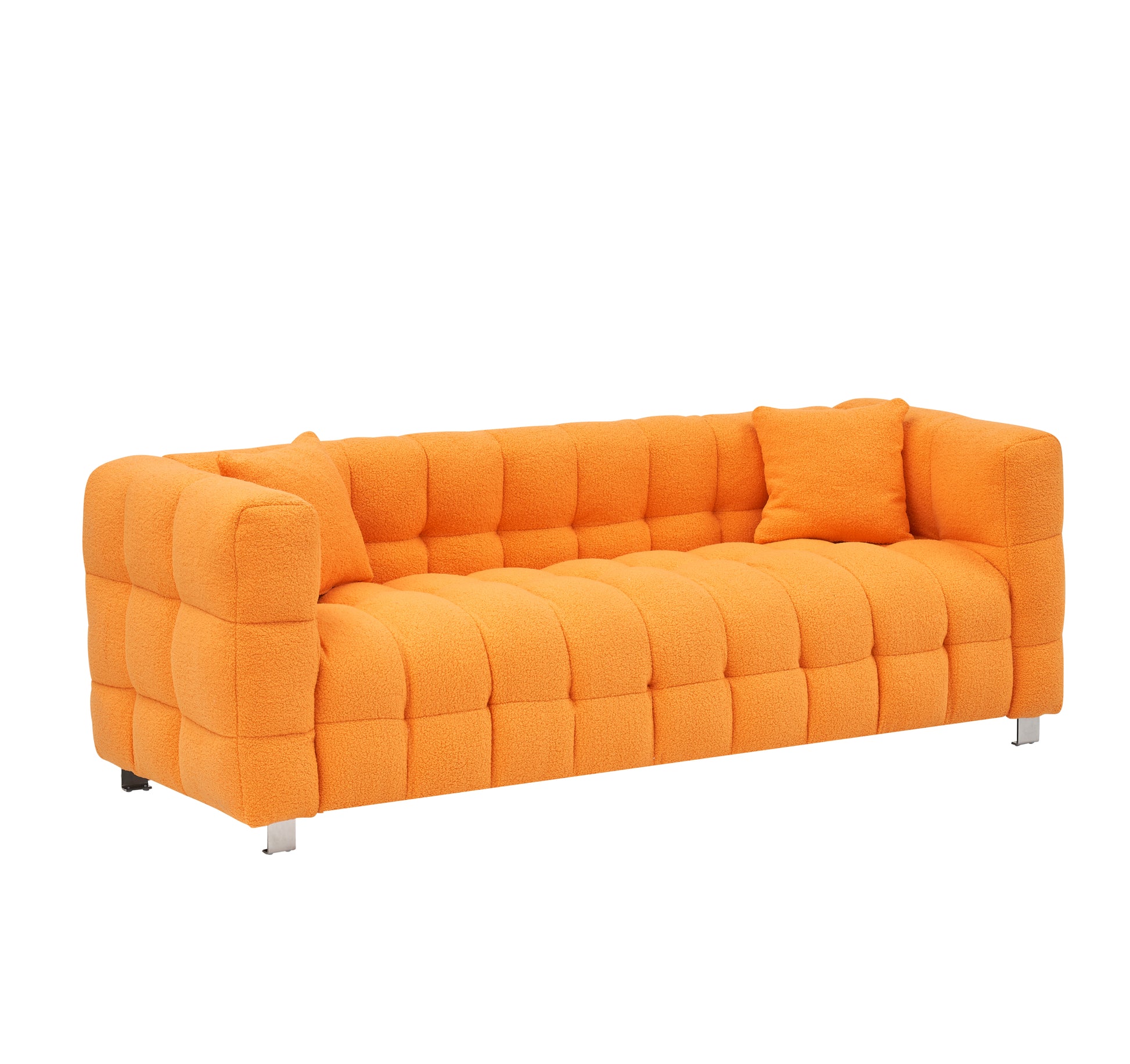 Orange Teddy Fleece Sofa 80 "Discharge In Living Room Bedroom With Two Throw Pillows Hardware Foot Support Orange Polyester Blend 3 Seat