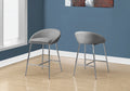 Bar Stool, Set Of 2, Counter Height, Kitchen, Chrome Metal, Grey Fabric, Contemporary, Modern Grey Foam Polyester