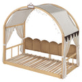 Twin Size Extended Bed With Arched Roof And Trundle, Natural Twin Natural Plywood