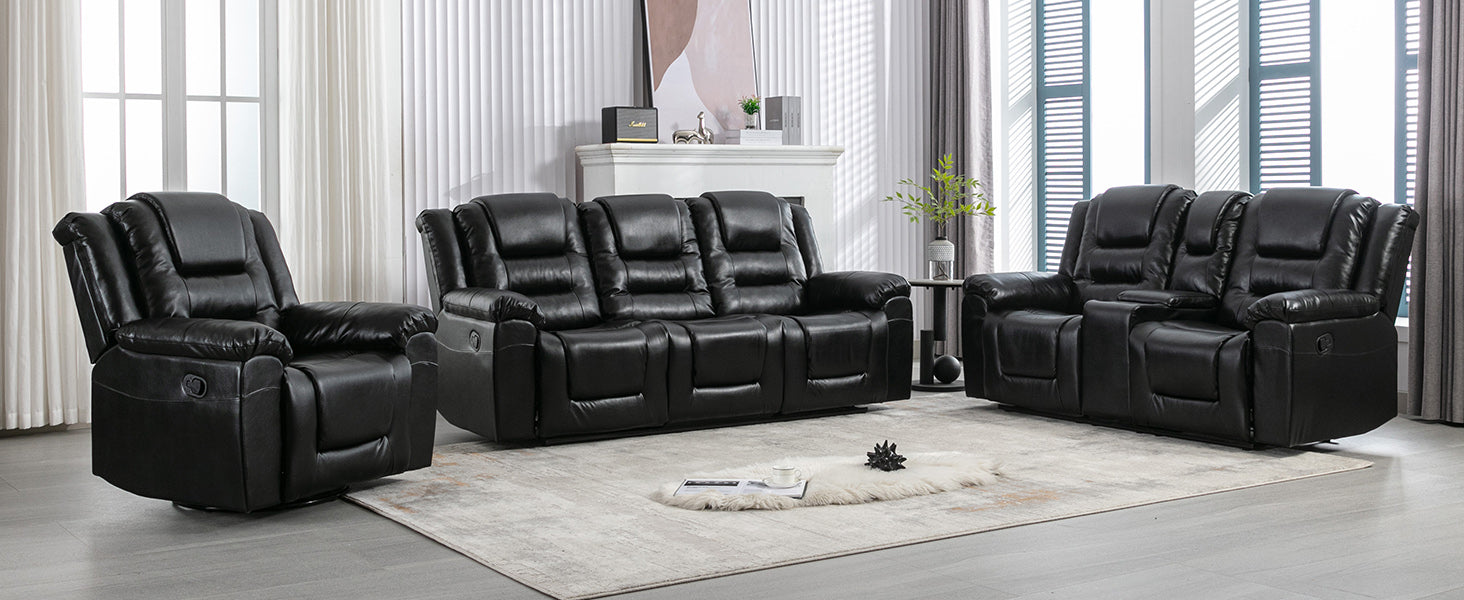 Home Theater Recliner Set Manual Recliner Chair With Wide Armrest, Two Built In Cup Holders For Living Room,Bedroom, Black Old Sku:Sg000760Aab Black Foam Pu Leather