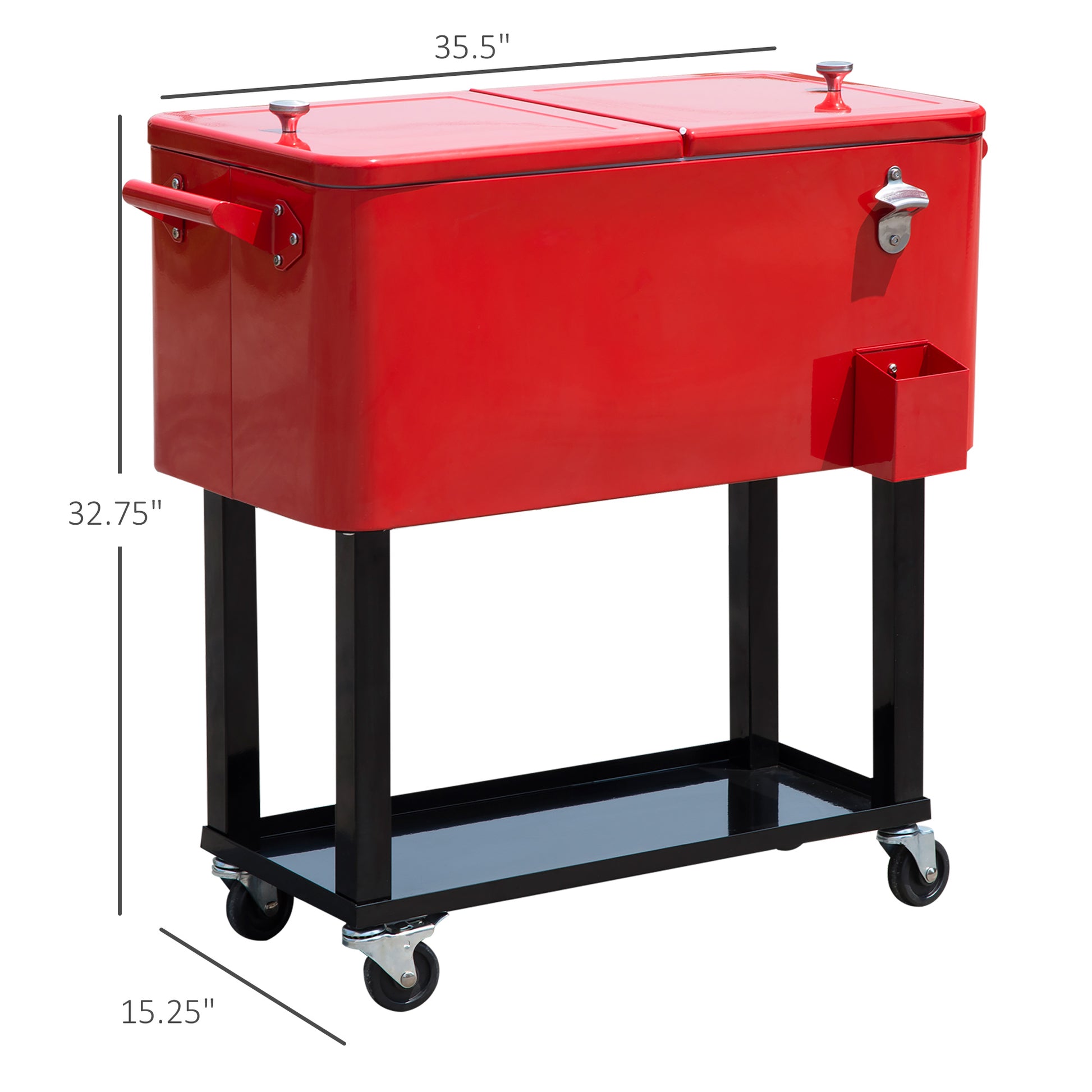 Outsunny 80 Qt Rolling Cooling Bins Ice Chest On Wheels Outdoor Stand Up Drink Cooler Cart For Party, Red Red Plastic