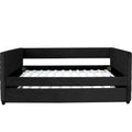 Black Upholstered Twin Size Daybed With Trundle, Velvet Fabric, Gold Iron Bar Design, No Springs Required, Moderen Style Box Spring Not Required Twin Black Wood Espresso Bedroom Minimalist,Modern,Ultra Modern Rubberwood Fiber Foam And Polyester Fiber Pad