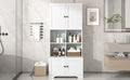 Tall And Wide Bathroom Floor Storage Cabinet, Bathroom Storage Unit, Freestanding Cabinet With 4 Doors, Adjustable Shelves, Open Multi Layer Shelves, White White Mdf