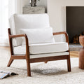 Chair With Lumbar Pillow, Lounge Arm Chairs, Linen Fabric Comfy Reading Chair With Wood Frame For Living Room Beige Acacia Wood