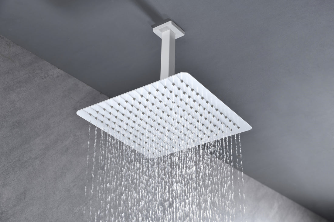 Rain Shower Head High Pressure Rainfall Showerhead Water Saving White Bathroom Stainless Steel