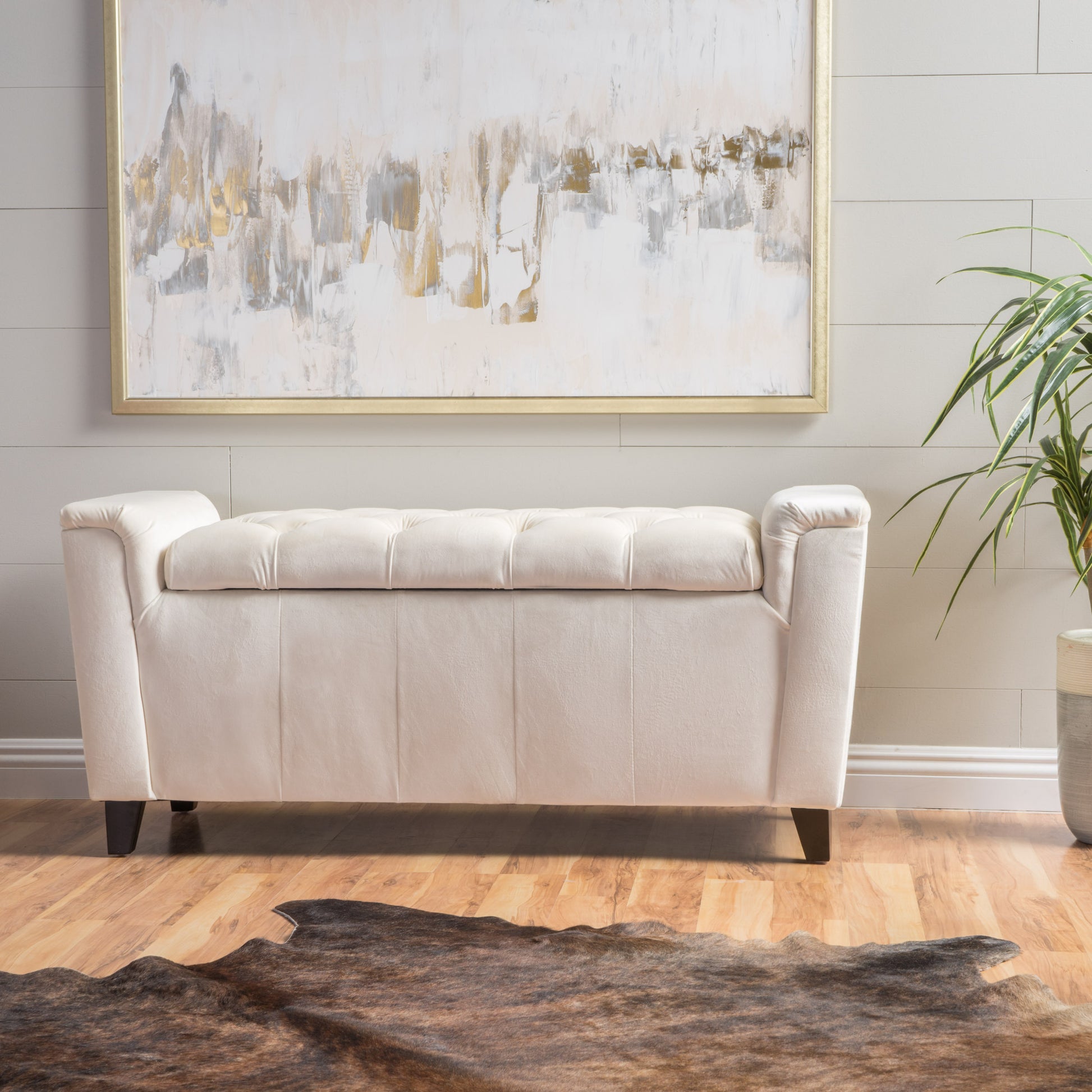 Alden Armed Storage Bench Ivory Velvet