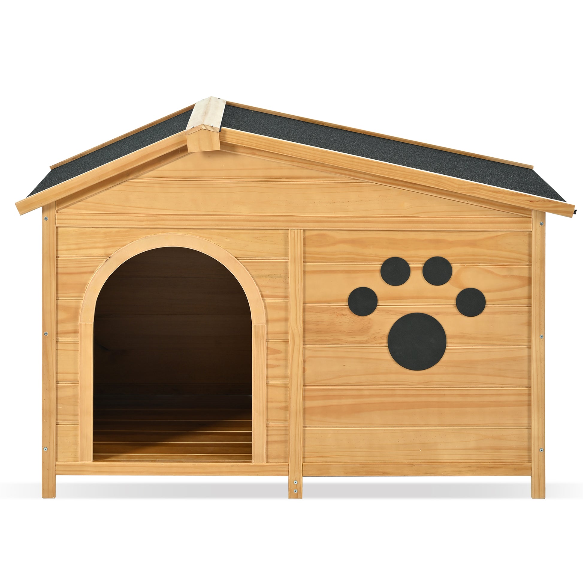 48" Wooden Dog House Outdoor With Porch, Dog Kennel With Water Resistant Asphalt Roof And Fencing,Indoor & Outdoor Dog Crate With Paw Print, Medium, Nature Natural Outdoor Kennel Medium 26 40 Lbs