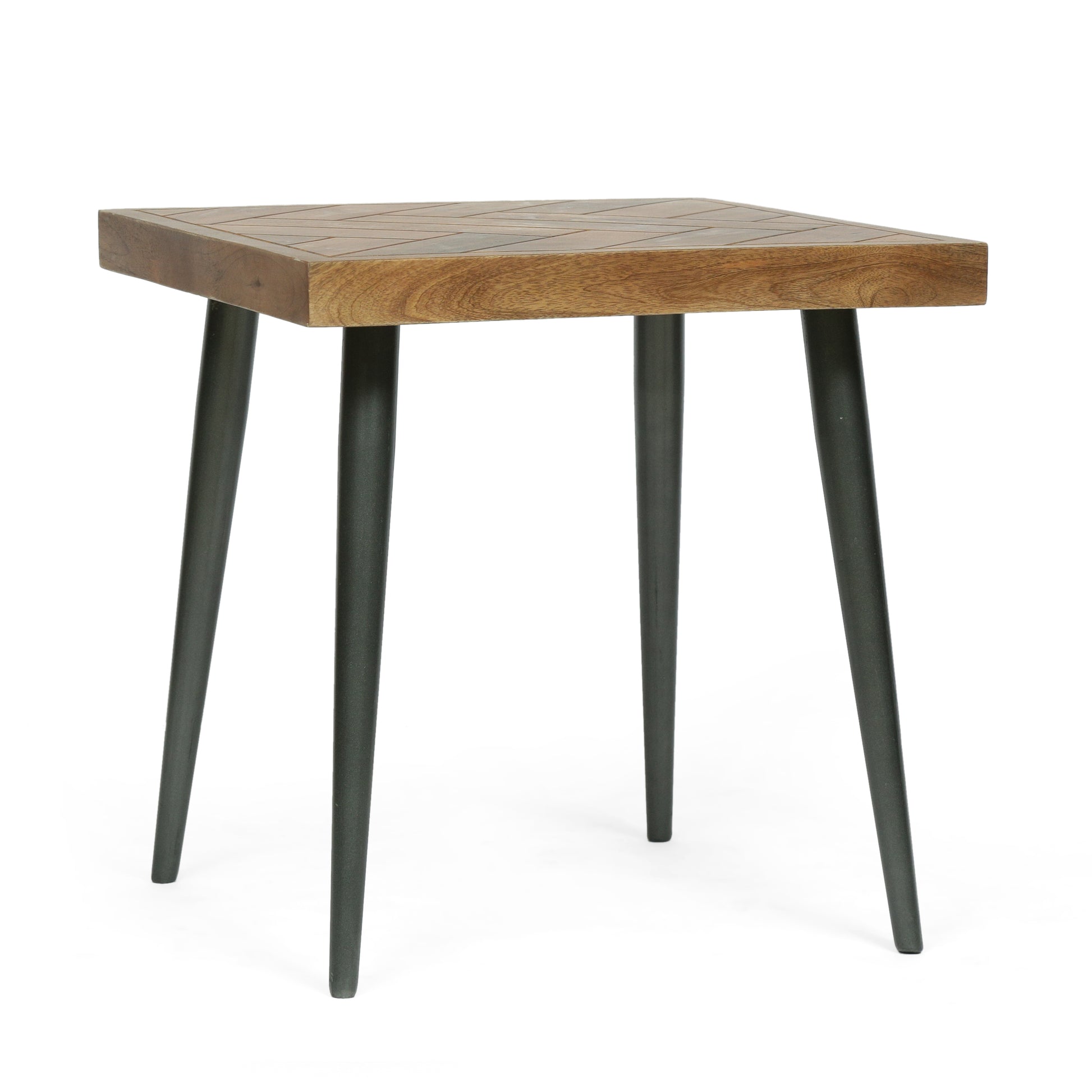 Parquet Side Table Honey Wood Metal