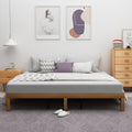 Queen Size Wood Platform Bed Frame,No Box Spring Needed,Strong Wood Slat Support, Easy Assembly Queen Brown White Rubber Wood
