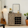 Farmhouse Liquor Cabinet Bar Cabinet With 2 Drawers, Wine Bar Cabinet With Removable Wine Racks Storage Shelves, Cupboard For Kitchen, Dining Room, Gray Wash L39.37''*W15.7