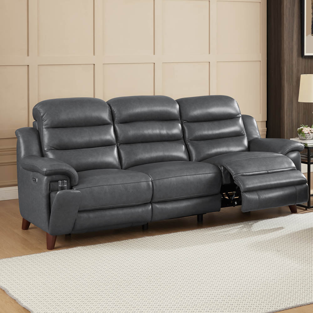 Dream Power Headrest Zero Gravity Reclining Sofa Steel Gray Memory Foam Genuine Leather 3 Seat