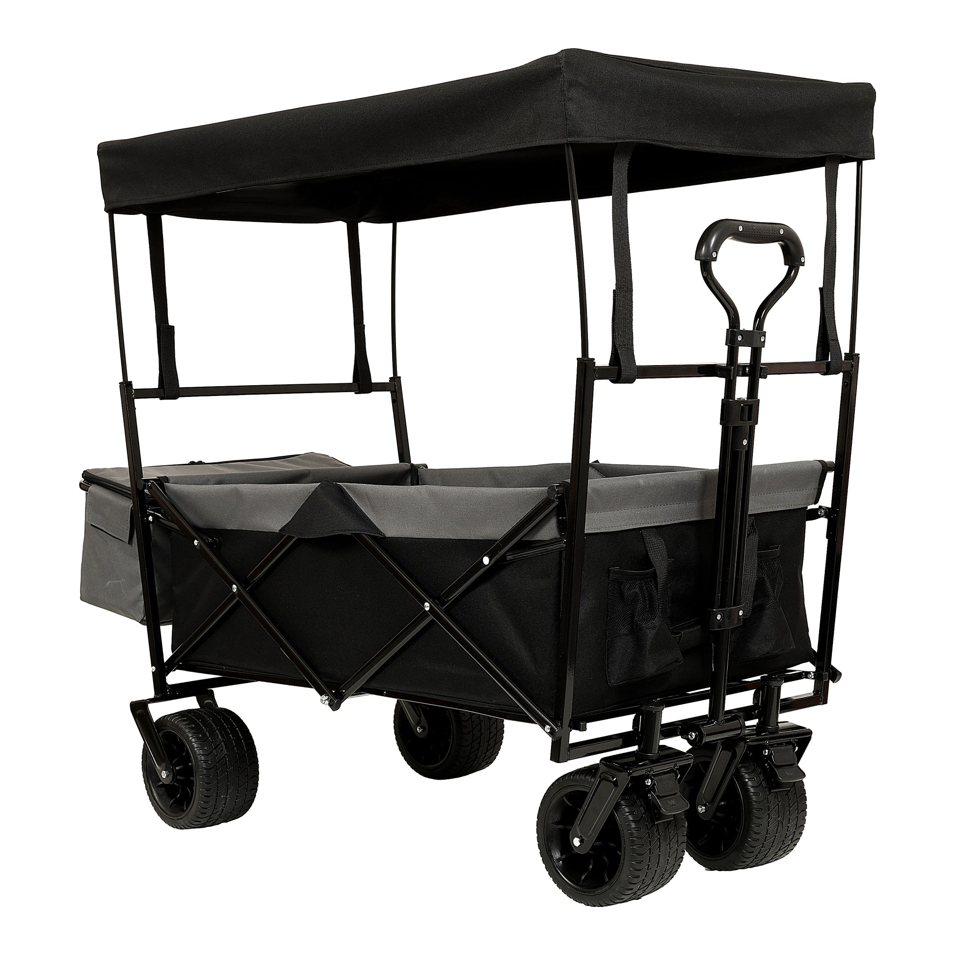 480Lbs Collapsible Wagon With Canopy,Wagon Stroller With 7" All Terrain Wheels, Lightweight Foldable Wagon, Large Capacity For Camping, Shopping, Sports, And Garden Use,Black With Mosquito Net Black