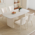 Table And Chair Set.67*35.4 Cream Style Mdf White Dining Table Set With 4 Cream Style Dining Chairs With A Vertical Line Design On Backrest.Adding A Warm And Gentle Atmosphere To Your Family. White