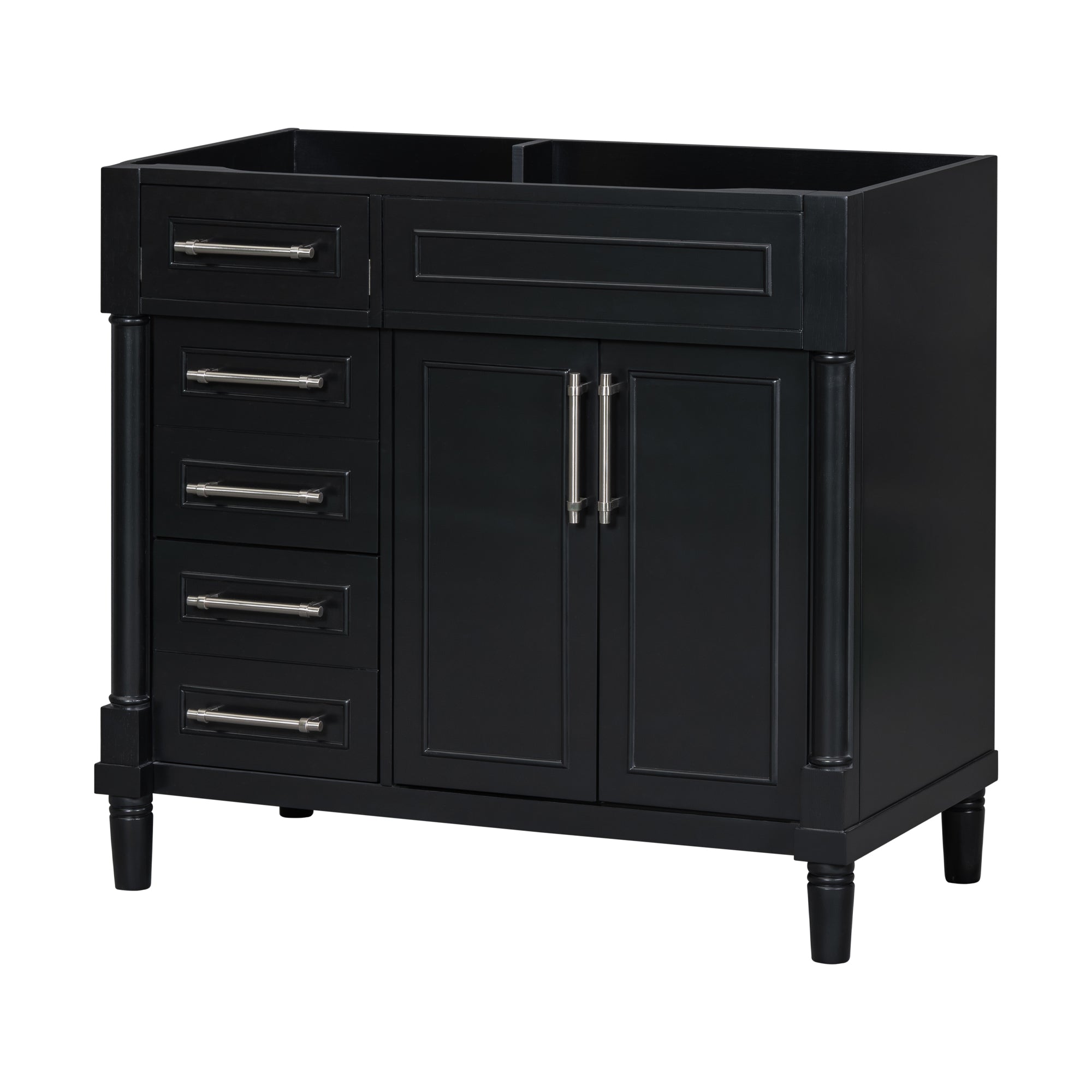 36'' Bathroom Vanity Without Sink, Freestanding Bathroom Storage Cabinet With 2 Drawers And A Tip Out Drawer, Solid Wood Frame Vanity Only, Height Adjustable Shelf Not Include Sink 3 Black 2 2