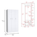 Ohio Armoire Wardrobe With 3 Doors, 2 Drawers, And 4 Tier Shelves White White Particle Board