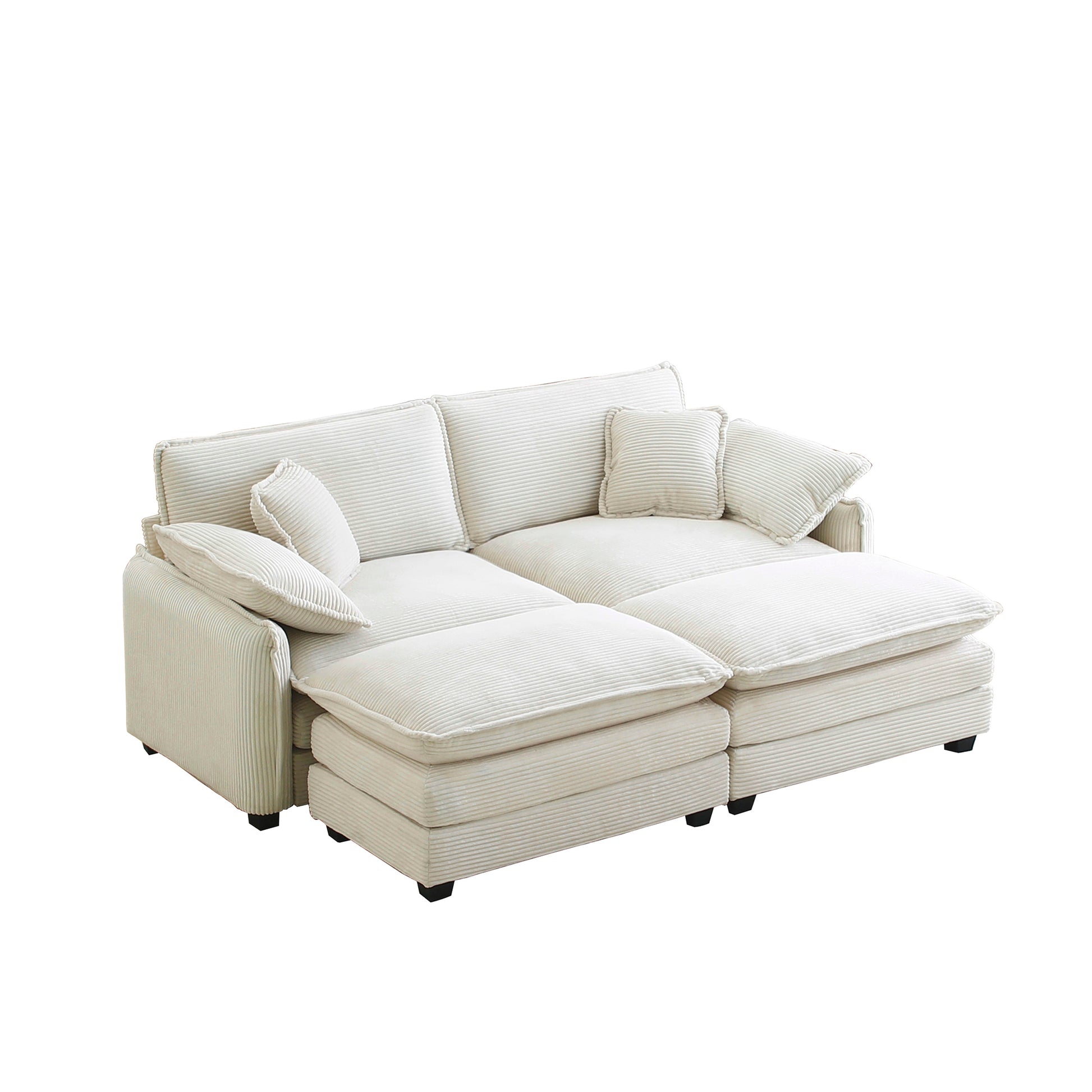 Two Seater Theater Sofa With 2 Footrest, 2 Seater Sofa With Ottoman For Small Living Spaces, Beige Corduroy Beige Corduroy 2 Seat