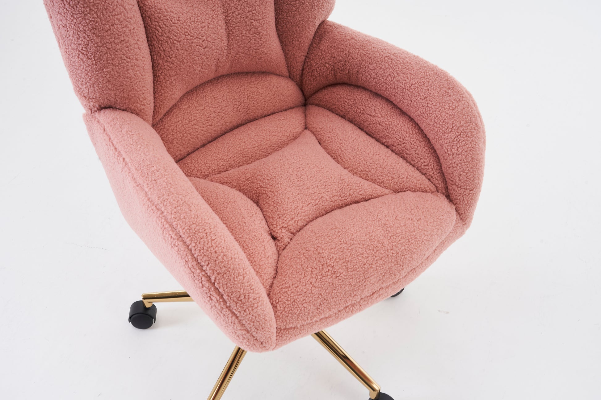 005 Teddy Fabric 360 Swivel Home Office Chair With Gold Metal Base And Universal Wheels,Pink Solid Pink Office Sponge Wipe Clean Modern Office Chairs Tufted Back Foam Swivel Teddy