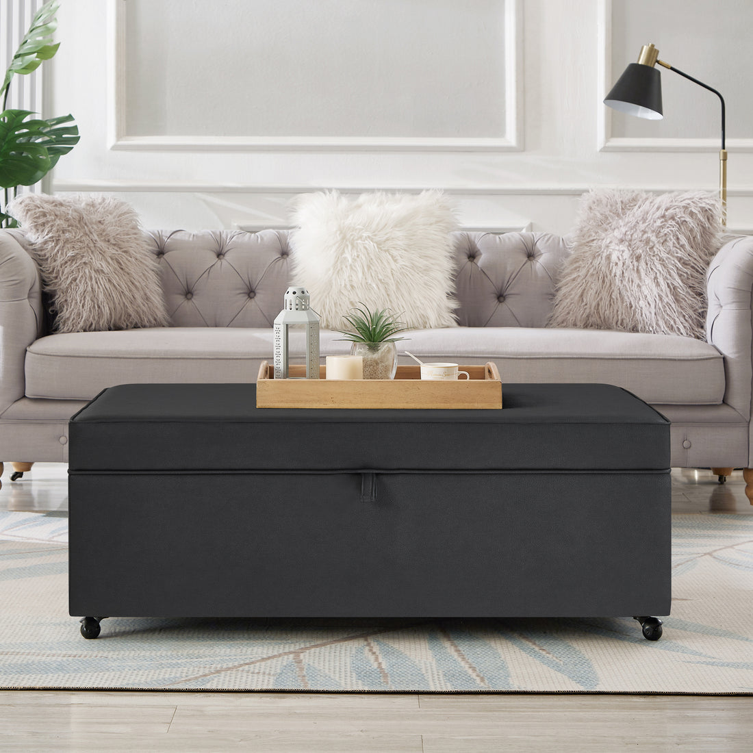 Modern Large Comfort Sofa Ottoman With Storage, Modular Sectional Storage Ottoman With Wheels For Living Room,Lounge Ottoman, Couch Storage Ottoman ,Large Storage Ottoman Bench Dark Gray Pu Dark Gray Primary Living Space American