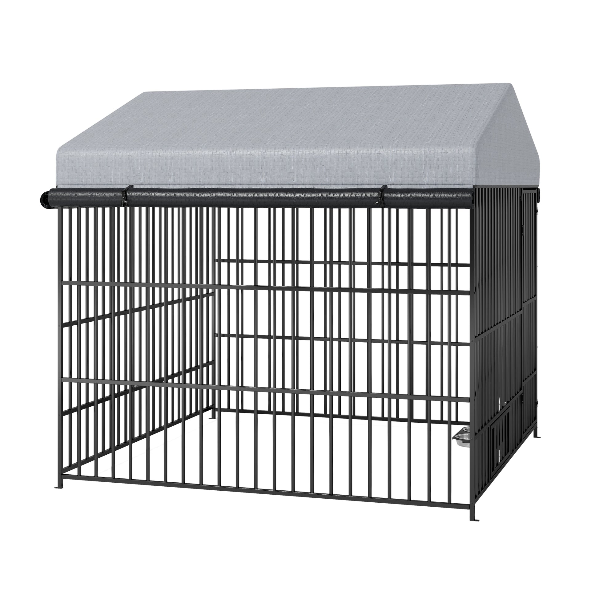 Large Dog Kennel Outdoor Pet Pens Dogs Run Enclosure Animal Hutch Metal Coop Fence With Roof Cover 6.6'L X 6.6'W X 6.4'H Black Silver Outdoor Kennel Xxl 91 Lbs Iron