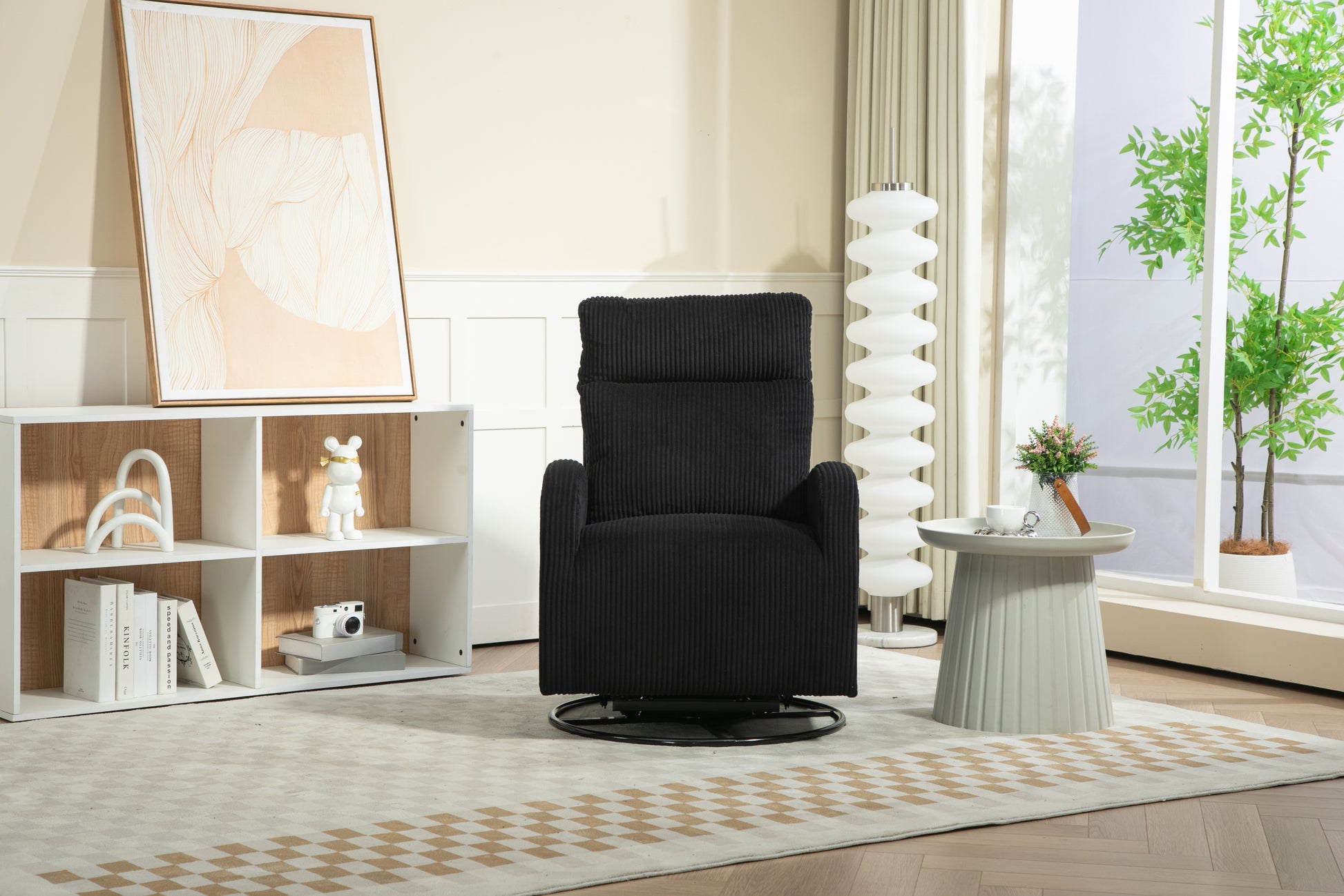 Jiada Upholstered Swivel Glider.Flannel Fabric.Rocking Chair For Nursery In Black.Modern Style One Left Bag Black Foam Corduroy