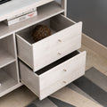 Versatile White Oak Tv Stand Buffet With Two Tier Shelving And Eight Button Tufted Drawers For Modern Spaces White Oak 60 69 Inches Mdf