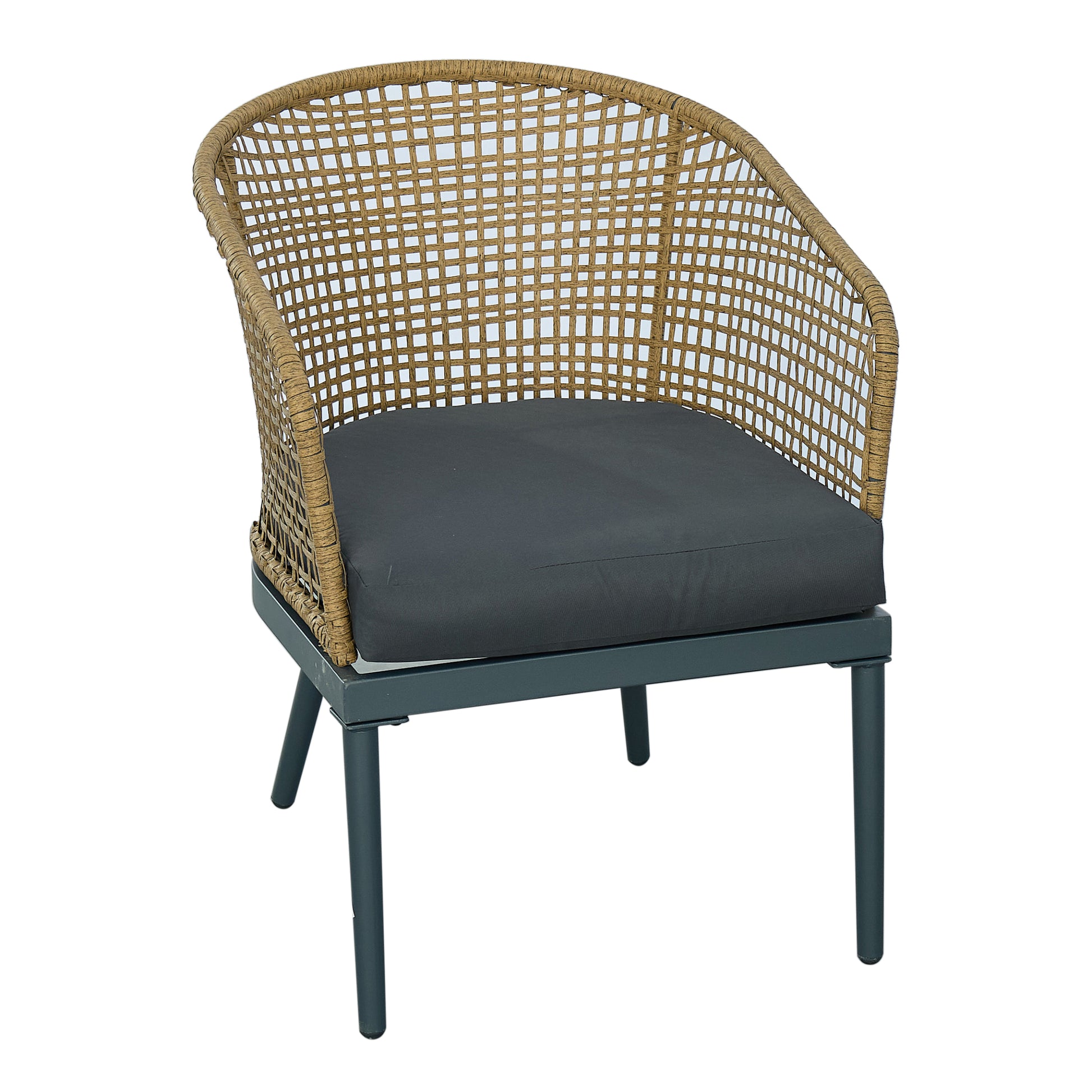 Outdoor Wicker Chairs And Table Bistro Conversation Furniture Set, 3 Pieces For Porch, Balcony, Deck, Patio, Backyard, Natural Color Gray Aluminum