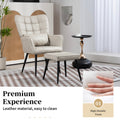 Pu Leather Accent Chair, Upholstered High Backrest Arm Chair With Solid Metal Legs, Tufted Button Design Reading Chair, Sofa Chair For Bedroom, Living Room, Office, Beige Beige Bedroom Casual Foam Pu Leather
