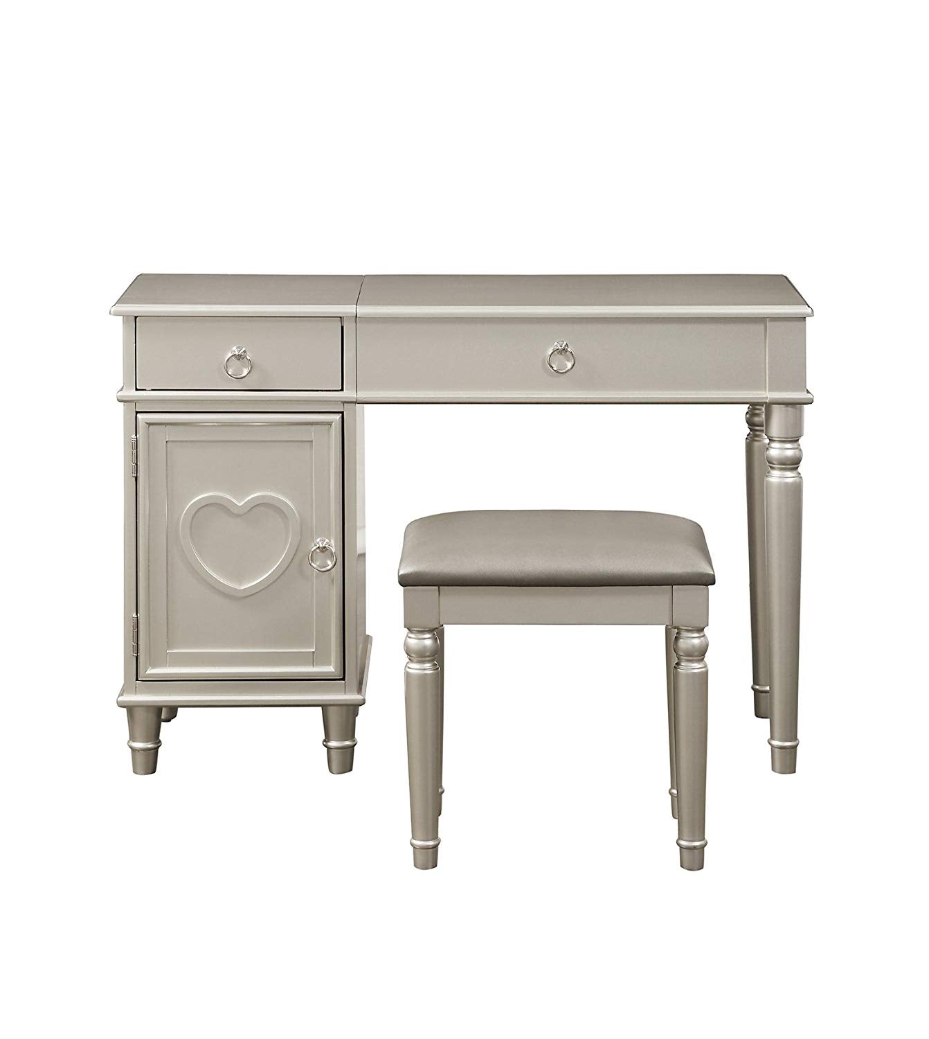 Seraph Vanity Set Featuring Stool And Mirror Silver Silver Wood