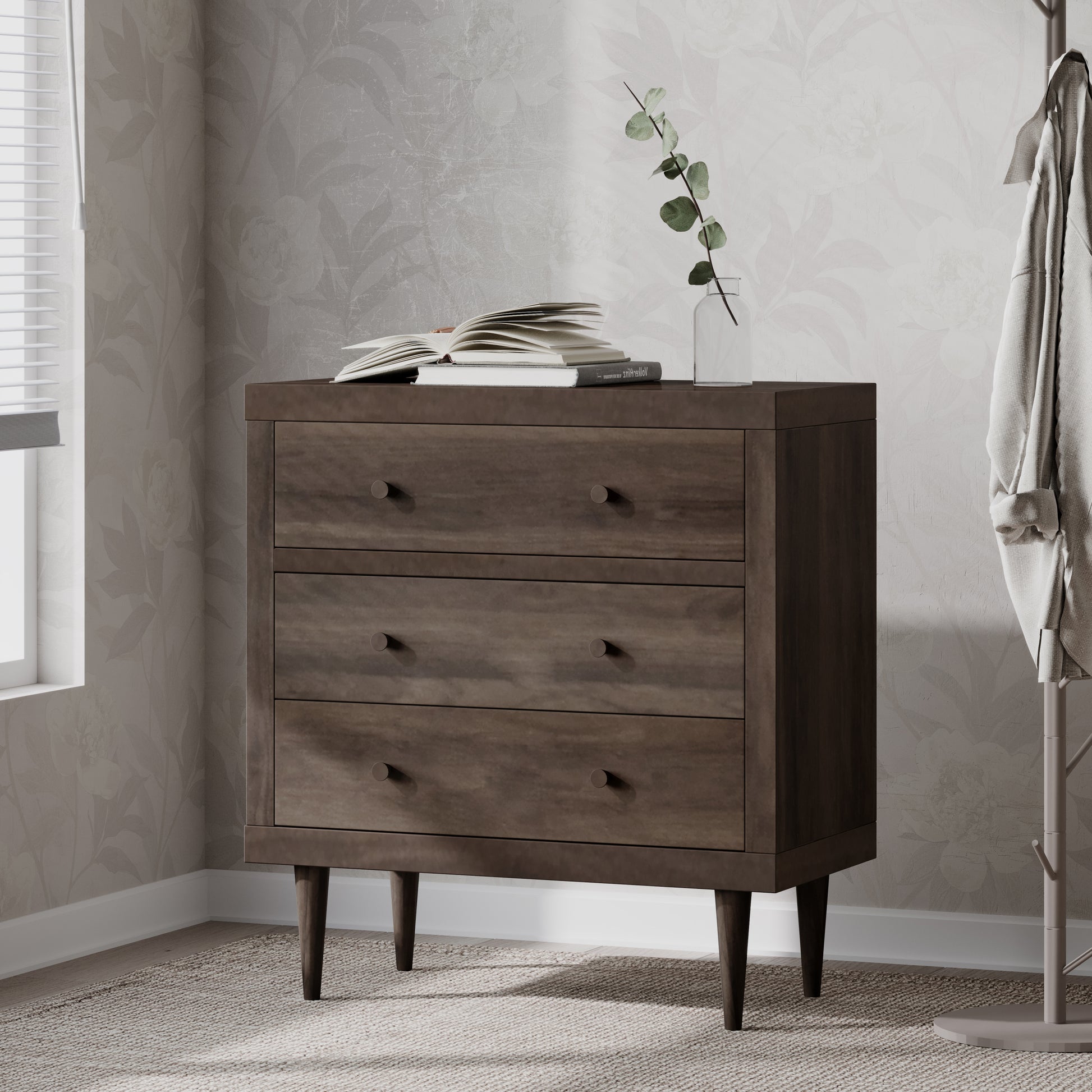 Nordic 3 Drawer Chest Walnut Mdf