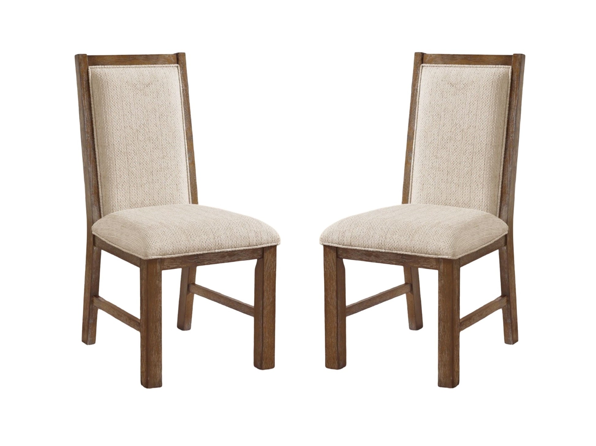 Transitional Style 2Pcs Side Chairs Rustic Oak Solid Wood Beige Fabric Dining Room Furniture Chair Polyster Beige Multi Dining Room Contemporary,Mid Century Modern,Modern Dining Chairs Set Of 2 Solid Wood