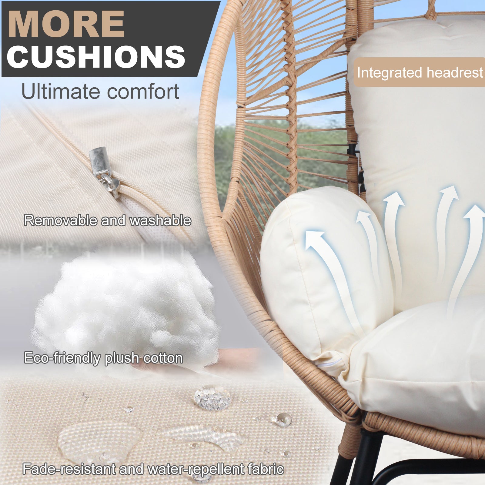 2 Pieces Patio Pe Wicker Egg Chair Model 2 With Natural Color Rattan Beige Cushion Yes Natural Foam Steel