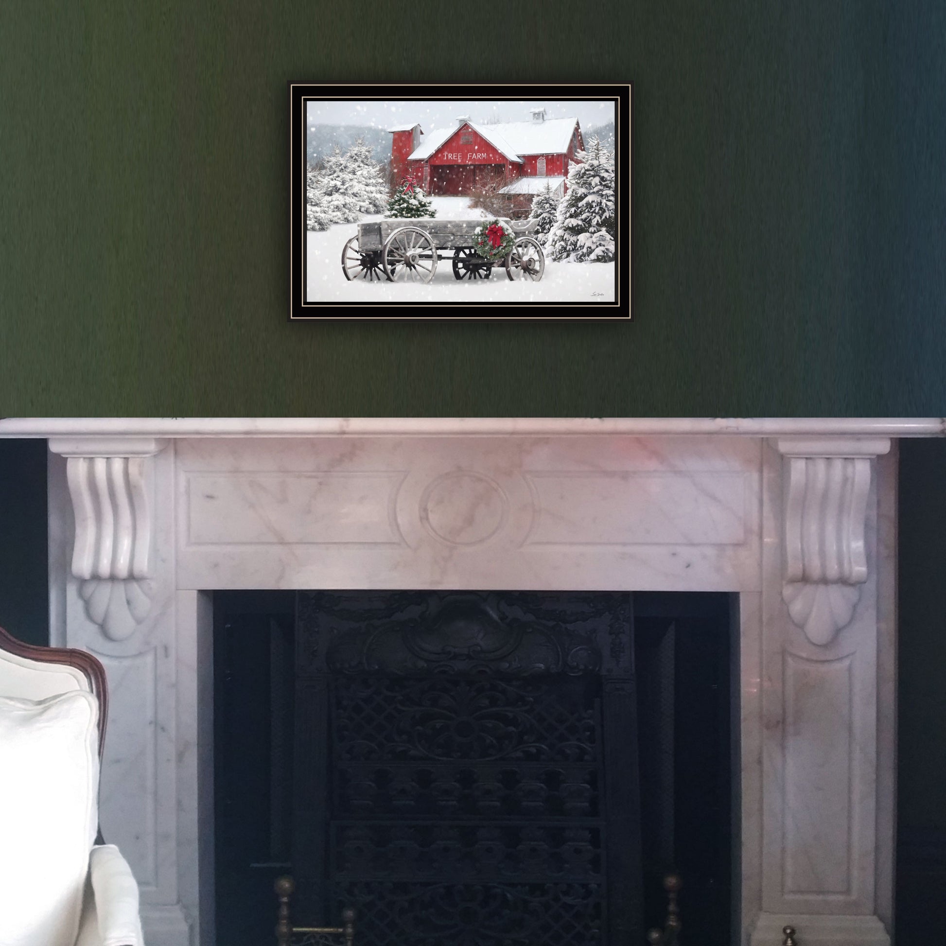 Tree Farm Wagon Black Framed Wall Art For Living Room, Bedroom Wall Art Print For Home Decor By Lori Deiter Multi Wood Paper