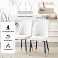 Table And Chair Set.Modern Rectangular Dining Table With Black Textured Stickers Glass Tabletop And Gold Plated Metal Legs.Paried With 6 Comfortable Chairs With Pu Seats And Black Metal Legs. Black Gold,White Seats 6 Glass Metal