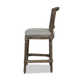 Triomphe Rattan Wicker High Back Armless Counter Bar Stool, Heathered Grey Linen Gray Foam Wood Fabric Rattan